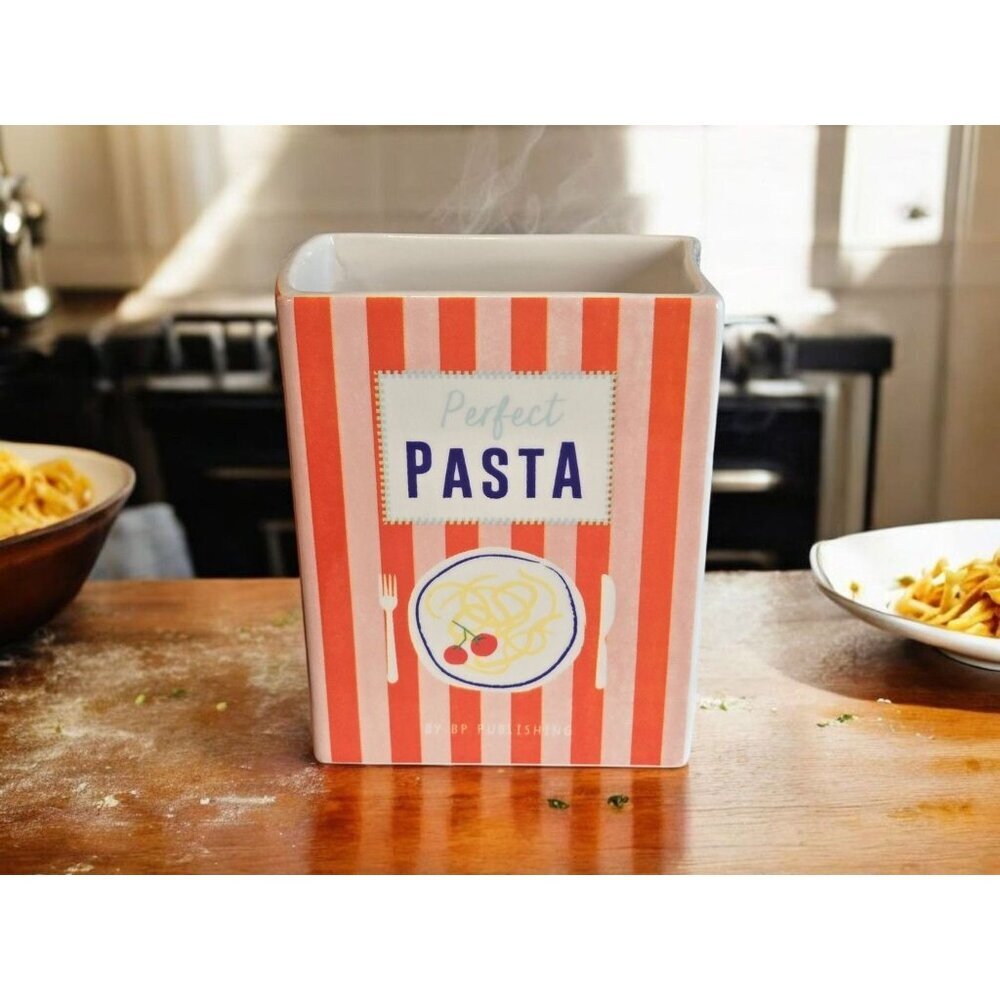 New Orange & White Stripped Perfect Pasta Book Country Kitchen Utensil Holder